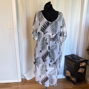 Kona Sol swim bathing suit cover size small waist drawstring sheer palm leaves